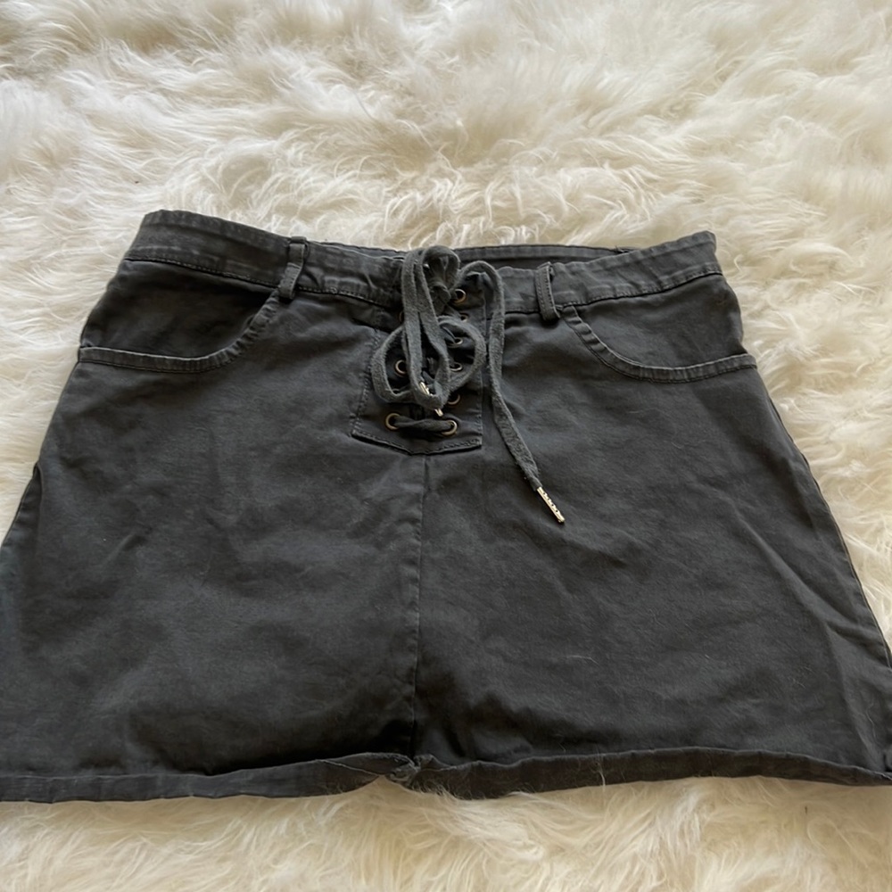 Gray lace up mini skirt